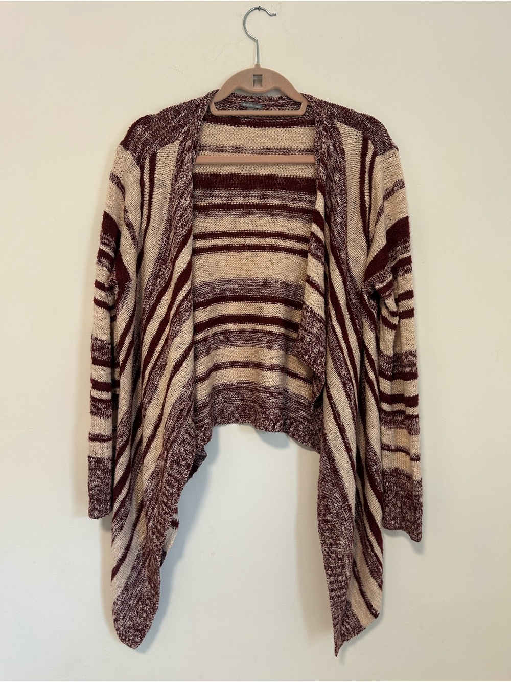 Charlotte Russe Cream & Brown Striped Open-Front Cardigan